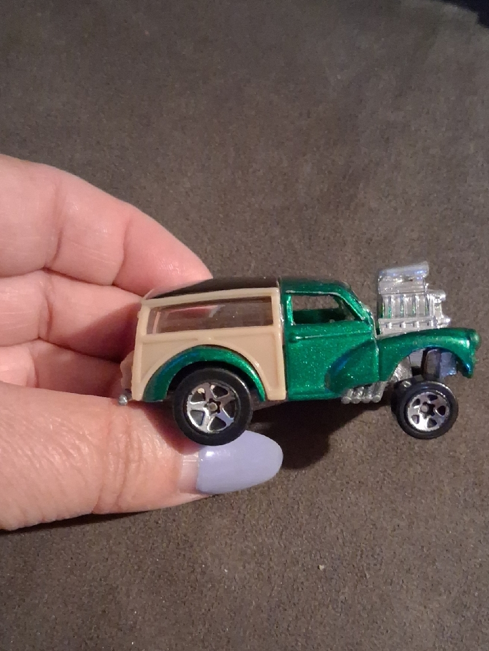 Green and Cream Die-Cast Hot Rod Wagon Toy Car